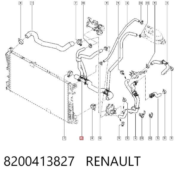 Mangueira (cano derivado) inferior do radiador de esfriamento 8200413827 Renault (RVI)