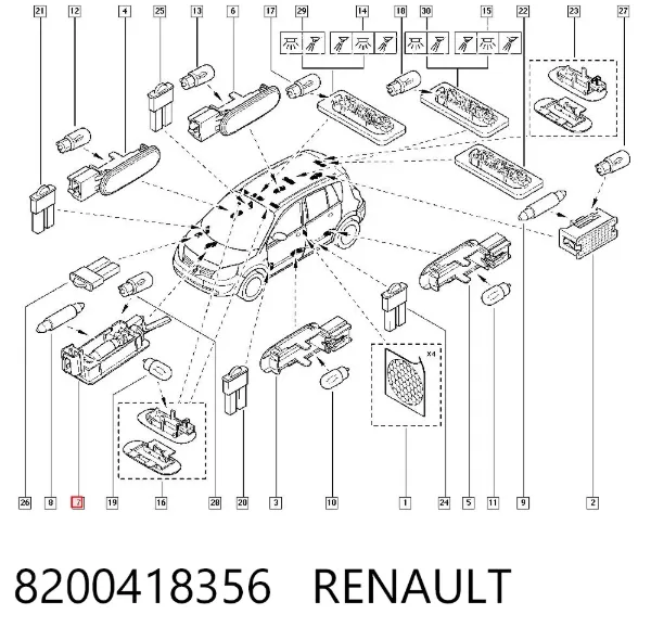 Quebra-luz da luz de fundo da seção de bagagem 8200418356 Renault (RVI)