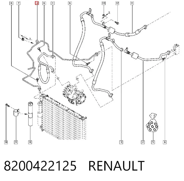 Mangueira de aparelho de ar condicionado, desde o vaporizador traseiro até o compressor 8200422125 Renault (RVI)