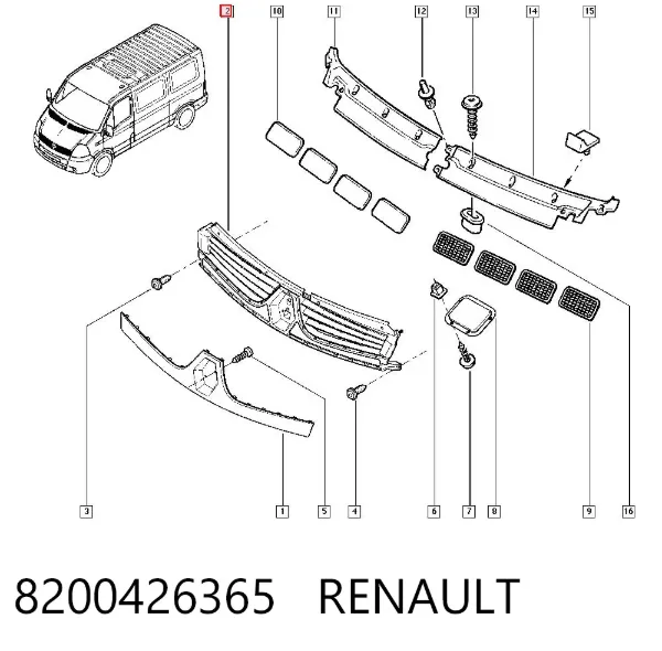 Grelha do radiador 8200426365 Renault (RVI)
