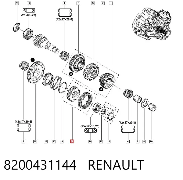Cubo de sincronizador de marcha à ré 8200431144 Renault (RVI)