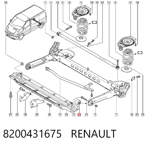 Bloco silencioso de viga traseira (de plataforma veicular) 8200431675 Renault (RVI)