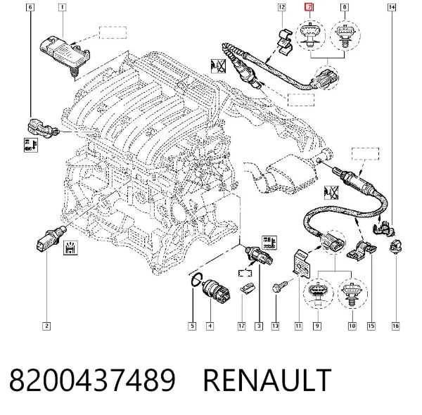 Sonda lambda, sensor de oxigênio depois de catalisador 8200437489 Renault (RVI)