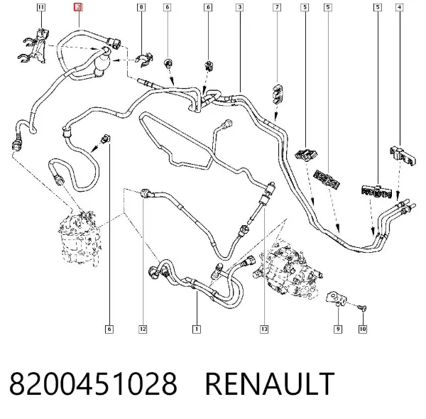 Tubo de combustível, desde o tanque até o filtro de combustível 8200451028 Renault (RVI)