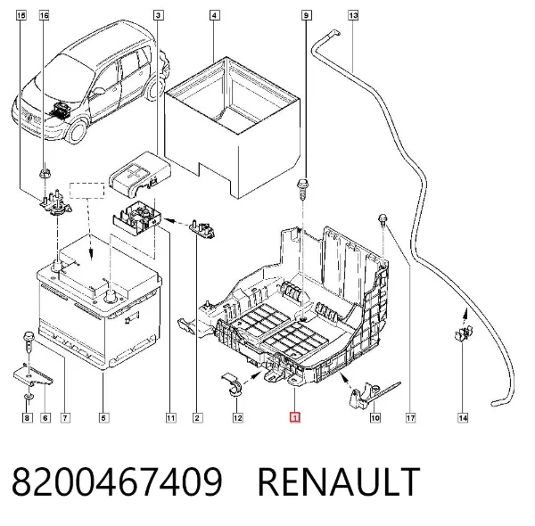 Fixação (suporte) de bateria recarregável 8200467409 Renault (RVI)