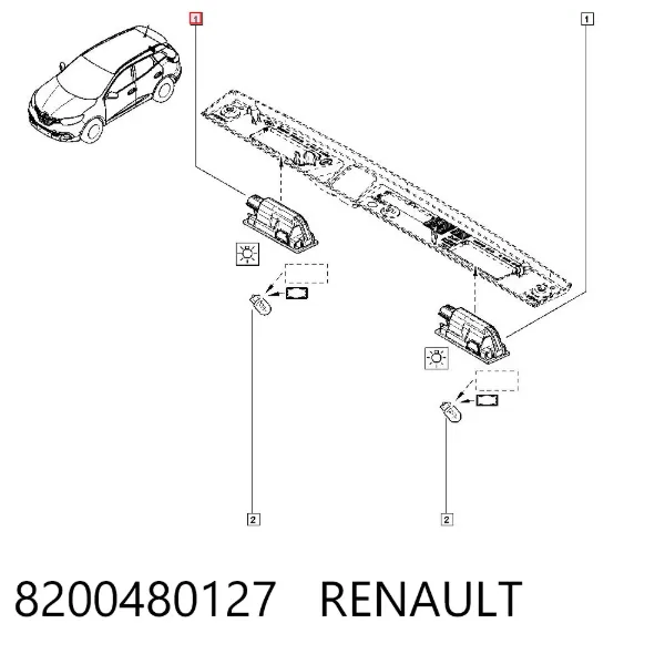 Lanterna da luz de fundo de matrícula traseira 8200480127 Renault (RVI)