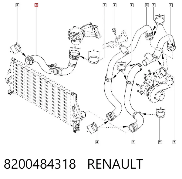 Mangueira (cano derivado) de intercooler 8200484318 Renault (RVI)