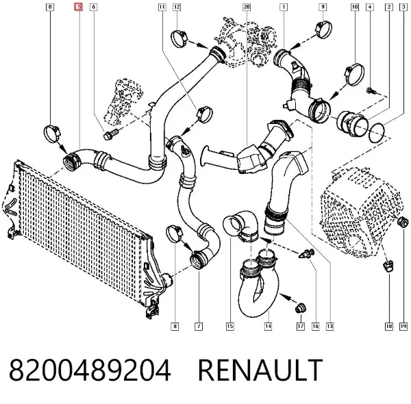 Mangueira (cano derivado) de intercooler 8200489204 Renault (RVI)