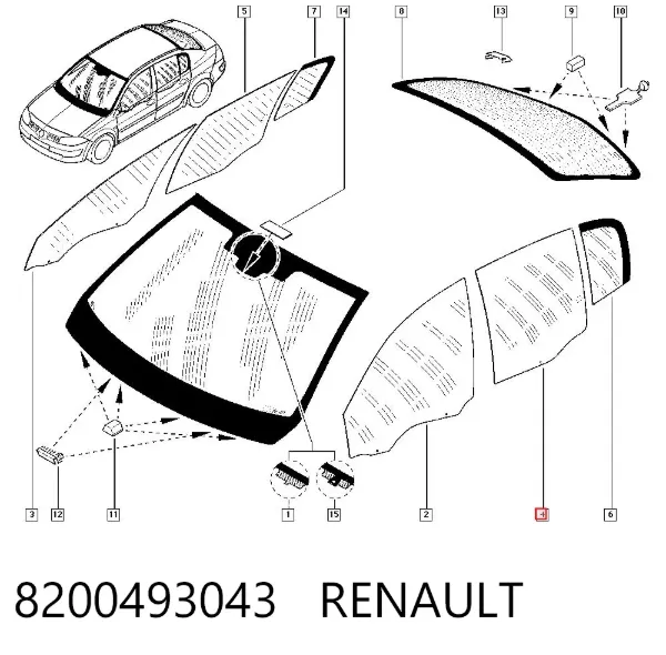 Vidro da porta traseira esquerda 8200493043 Renault (RVI)