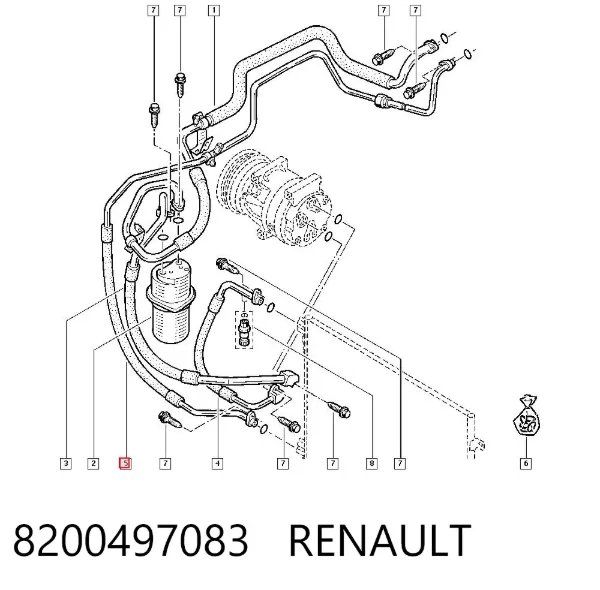 Mangueira de aparelho de ar condicionado, desde o radiador até o vaporizador 8200497083 Renault (RVI)