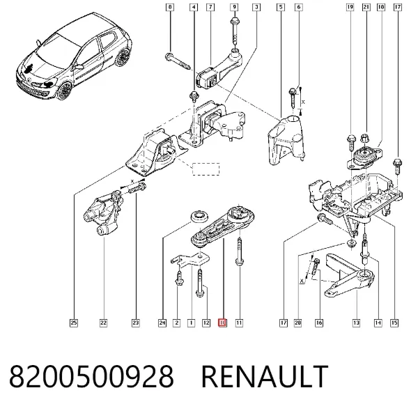 Coxim (suporte) traseiro de motor 8200500928 Renault (RVI)