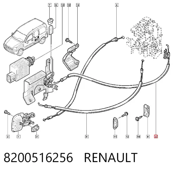 Cabo de abertura da porta lateral (deslizante) 8200516256 Renault (RVI)