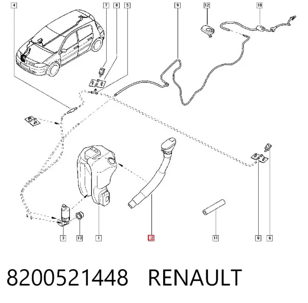 Gargalo do tanque de fluido para lavador 8200521448 Renault (RVI)