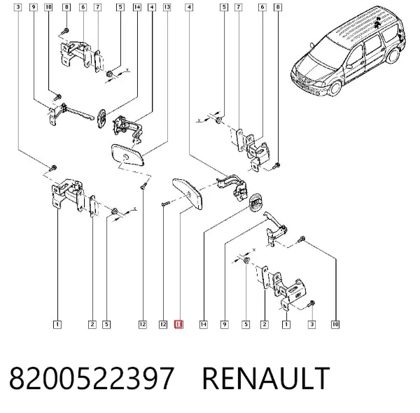 Maçaneta esquerda interna da porta traseira (batente) 8200522397 Renault (RVI)