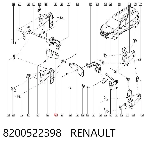 Maçaneta direita interna da porta traseira (batente) 8200522398 Renault (RVI)