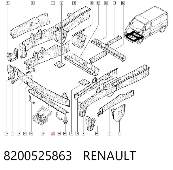 Suporte inferior do radiador (painel de montagem de fixação das luzes) 8200525863 Renault (RVI)