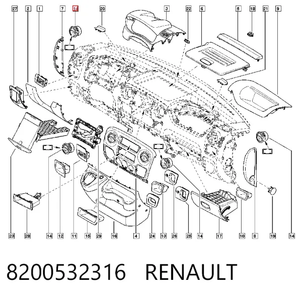 Grelha de ventilação de salão no "painel de instrumentos" 8200532316 Renault (RVI)