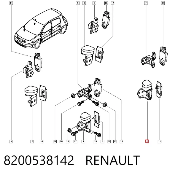 Gozno da porta traseira esquerda 8200538142 Renault (RVI)