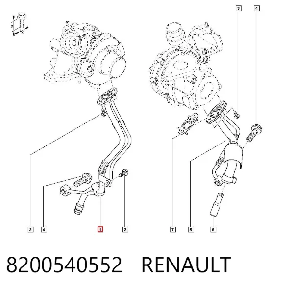 Tubo (mangueira) de fornecimento de óleo de turbina 8200540552 Renault (RVI)