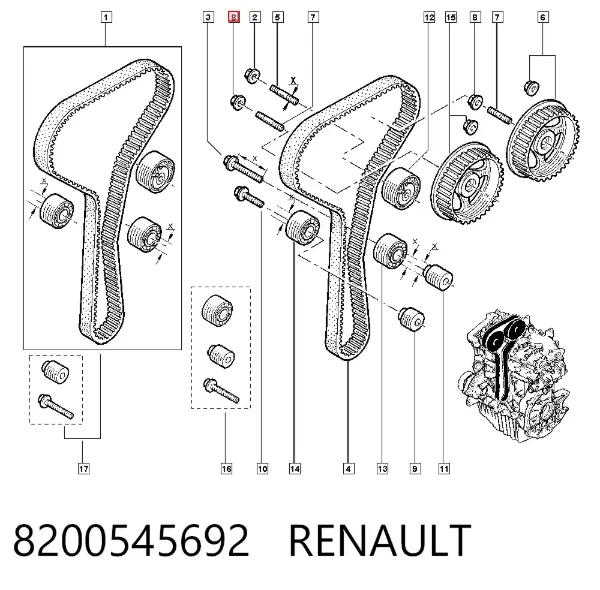 Porca de engrenagem da árvore distribuidora 8200545692 Renault (RVI)