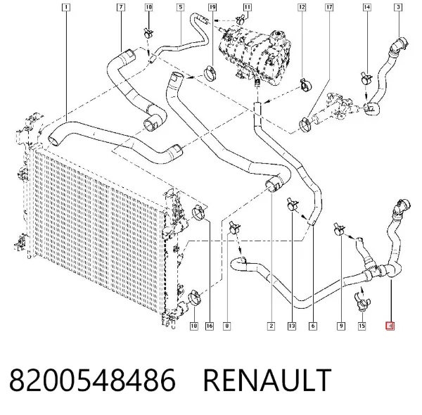 Mangueira (cano derivado) do sistema de esfriamento 8200548486 Renault (RVI)
