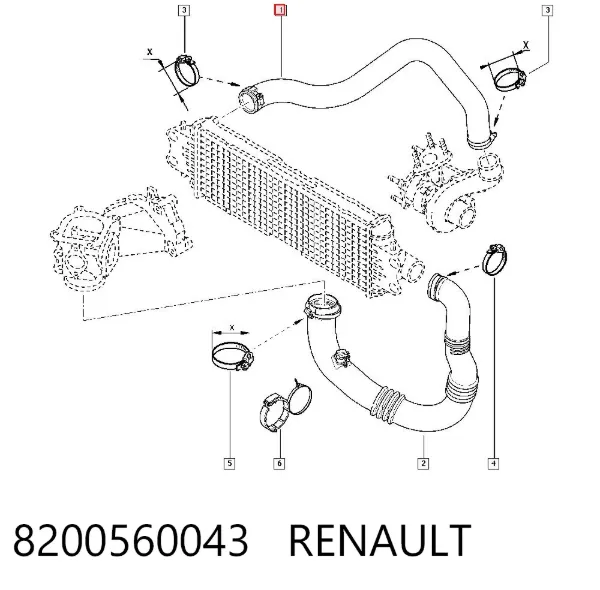 Mangueira (cano derivado) de intercooler 8200560043 Renault (RVI)