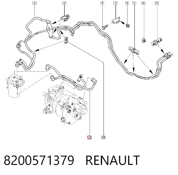 Tubo de combustível de retorno desde a Bomba de Combustível de Pressão Alta até o filtro 8200571379 Renault (RVI)