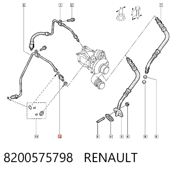 Tubo de ligação de união de tubo de derivação de óleo de turbina com unidade 8200575798 Renault (RVI)