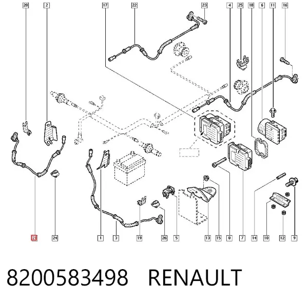 Sensor dianteiro de ABS 8200583498 Renault (RVI)