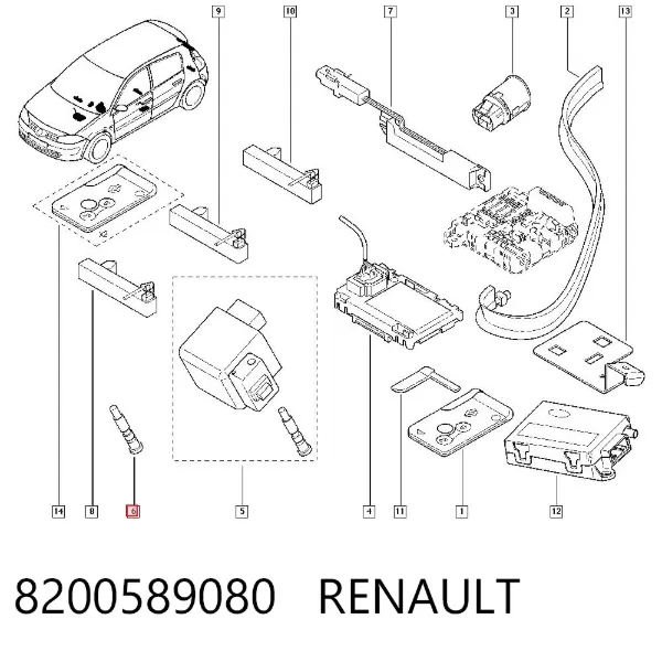 Parafuso de fixação do mecanismo de bloqueio do volante de direção 8200589080 Renault (RVI)