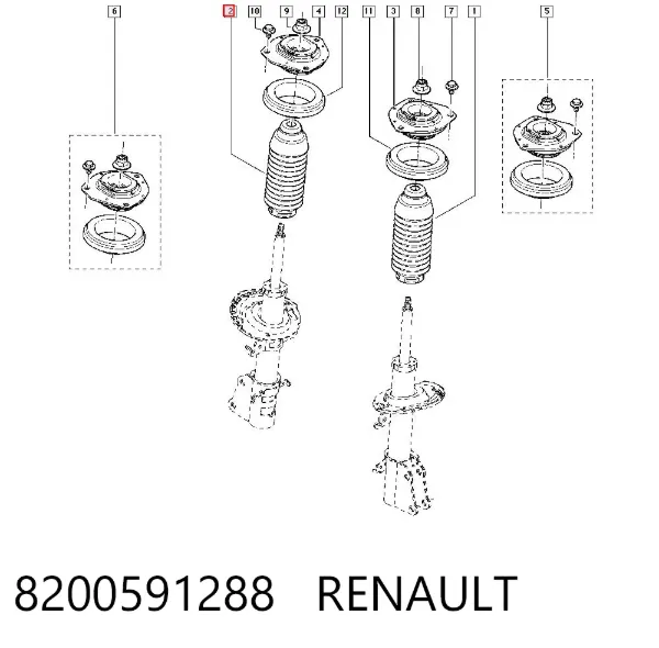 Pára-choque (grade de proteção) de amortecedor dianteiro + bota de proteção 8200591288 Renault (RVI)