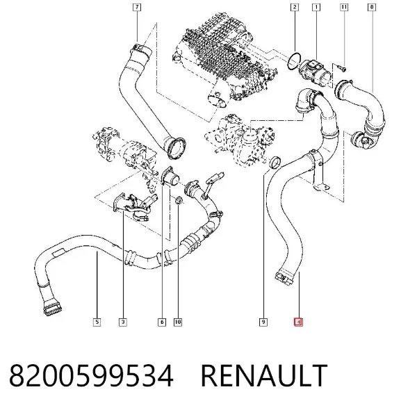 Mangueira (cano derivado) de intercooler 8200599534 Renault (RVI)