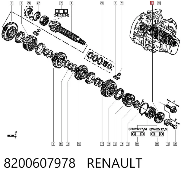 Roda dentada propulsionada de 5ª velocidade 8200607978 Renault (RVI)