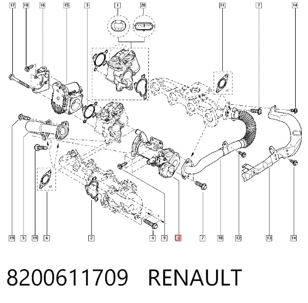 Radiador do sistema EGR de recirculação dos gases de escape 8200611709 Renault (RVI)
