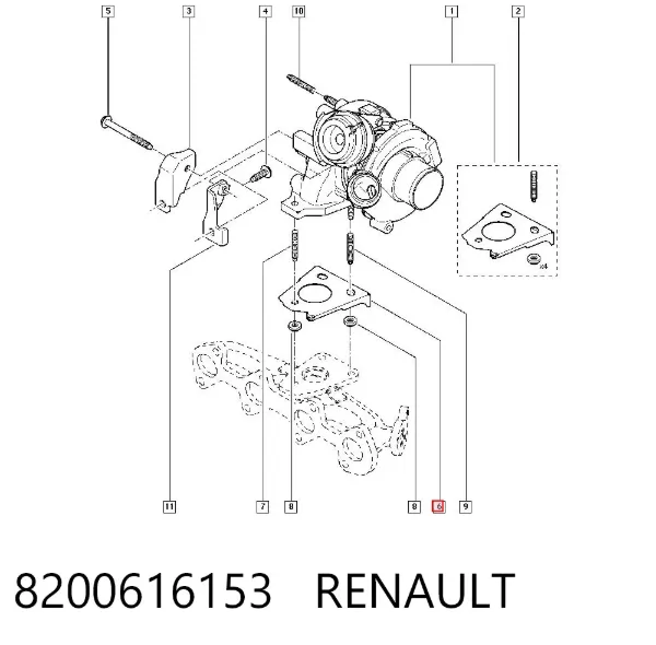Vedante de turbina dos gases de escape, admissão 8200616153 Renault (RVI)