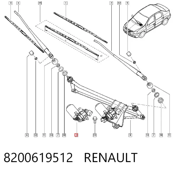 Trapézio de limpador pára-brisas 8200619512 Renault (RVI)