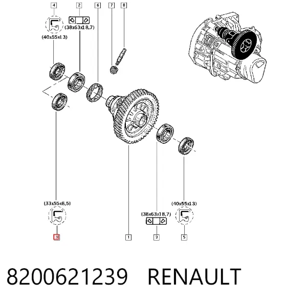 Bucim de redutor do eixo dianteiro 8200621239 Renault (RVI)