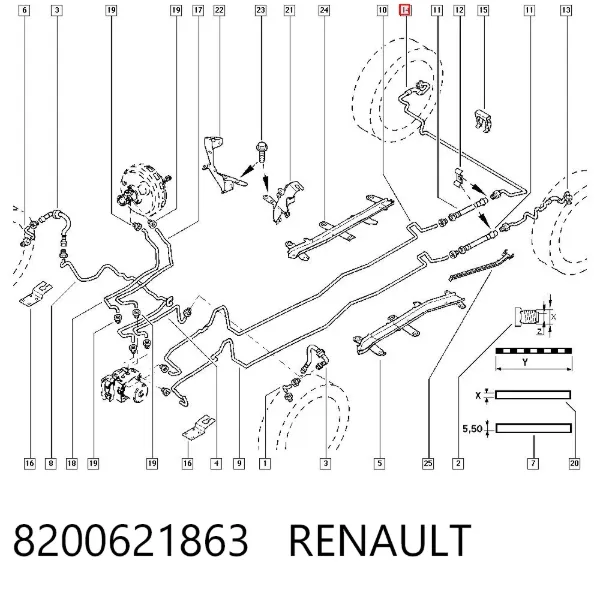 Tubo do freio traseiro direito 8200621863 Renault (RVI)