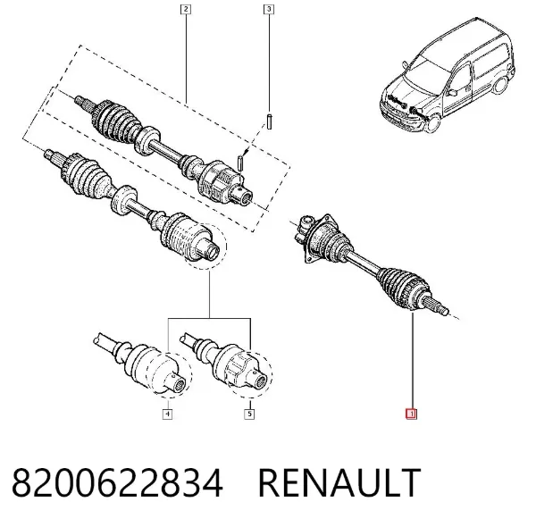 Semieixo (acionador) dianteiro esquerdo 8200622834 Renault (RVI)