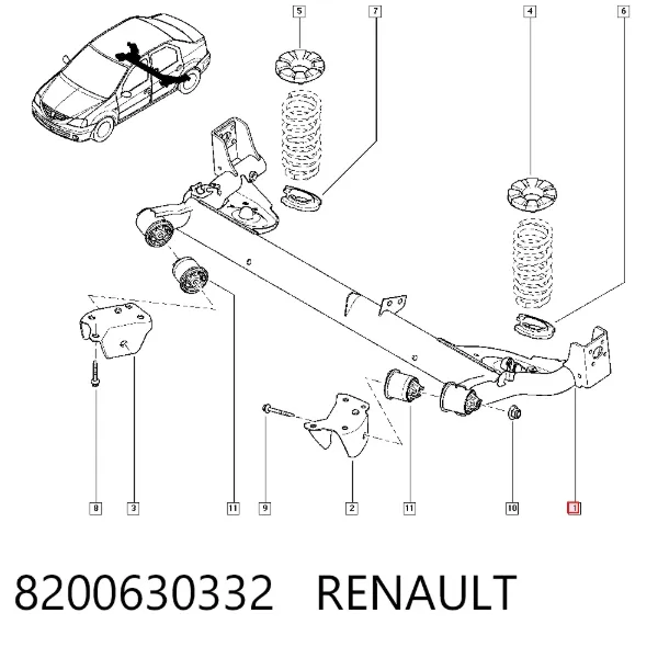 Viga de suspensão traseira (plataforma veicular) 8200630332 Renault (RVI)