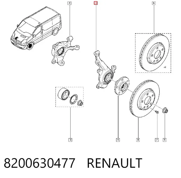 Pino moente (extremidade do eixo) dianteiro esquerdo 8200630477 Renault (RVI)