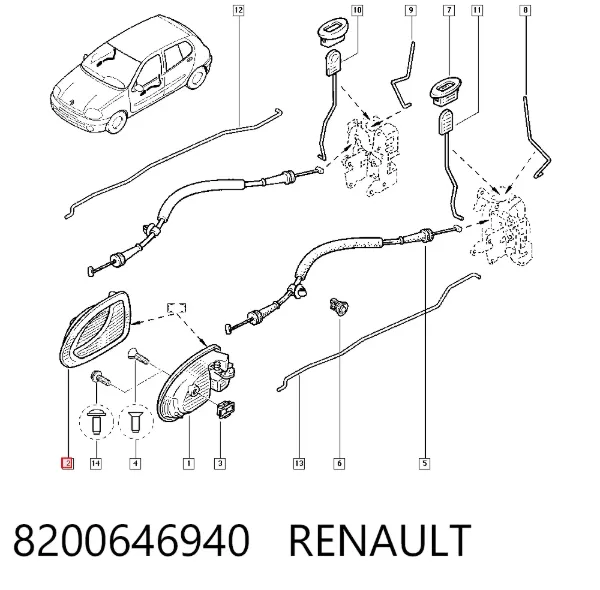 Maçaneta interna dianteira/traseira da porta direita 8200646940 Renault (RVI)