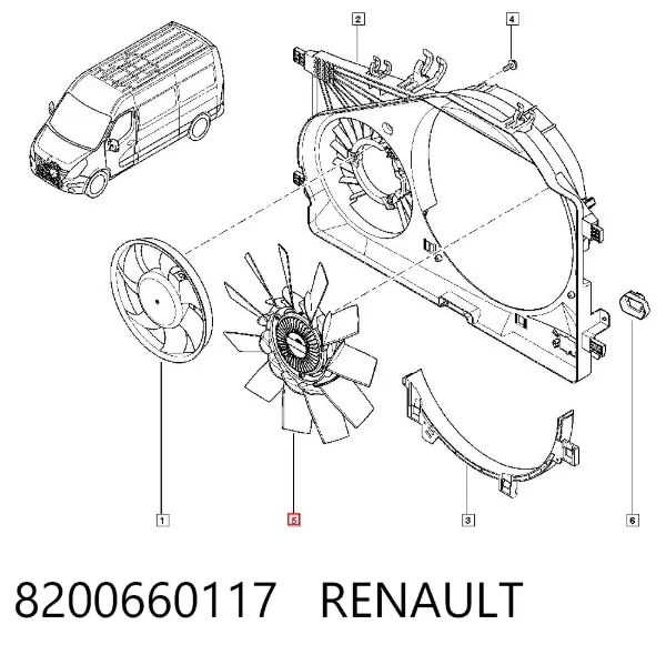 Ventilador elétrico de esfriamento montado (motor + roda de aletas) esquerdo 8200660117 Renault (RVI)
