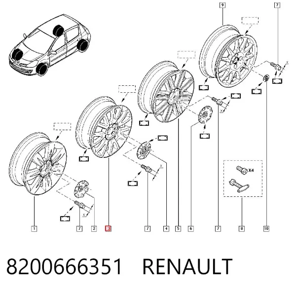 Discos de roda de aleação ligeira (de aleação ligeira, de titânio) 8200666351 Renault (RVI)