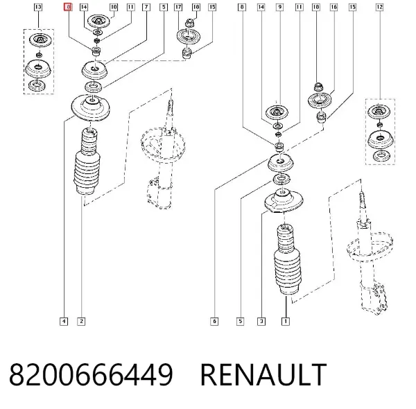 Bucha da haste de amortecedor dianteiro 8200666449 Renault (RVI)