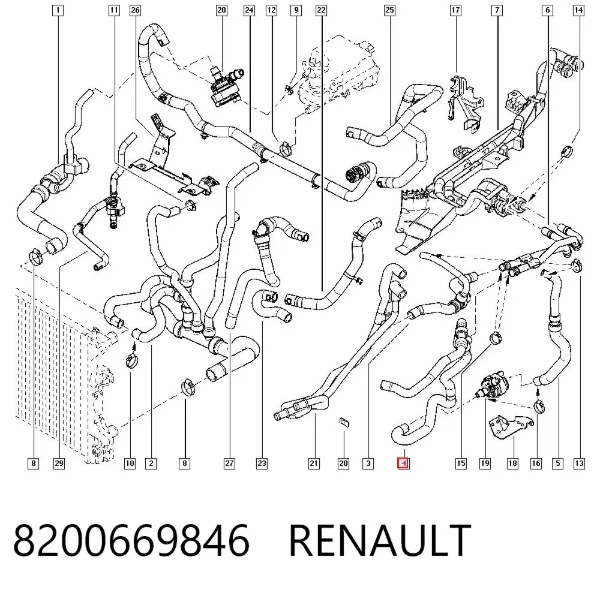 Mangueira (cano derivado) do sistema de esfriamento 8200669846 Renault (RVI)