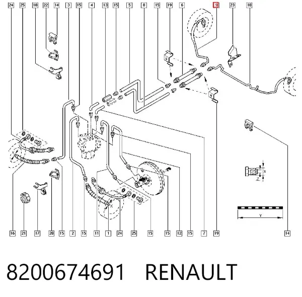 Mangueira do freio traseira direita 8200674691 Renault (RVI)