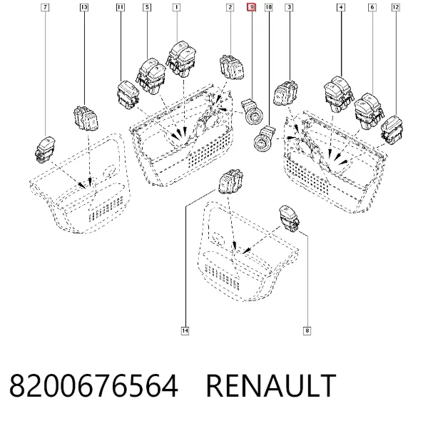 Unidade de controlo dos espelhos de retrovisão, na porta 8200676564 Renault (RVI)