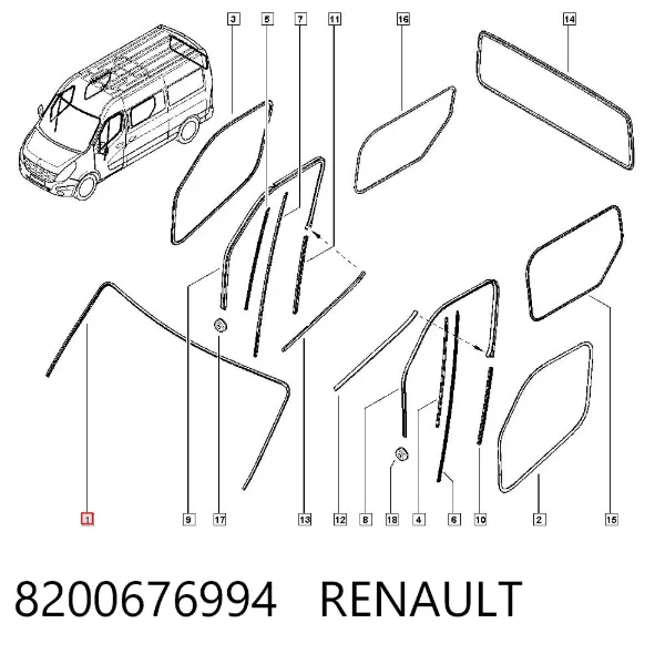 Moldura de pára-brisas 8200676994 Renault (RVI)
