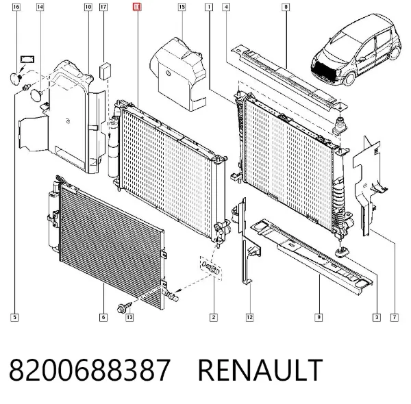 Radiador de aparelho de ar condicionado 8200688387 Renault (RVI)